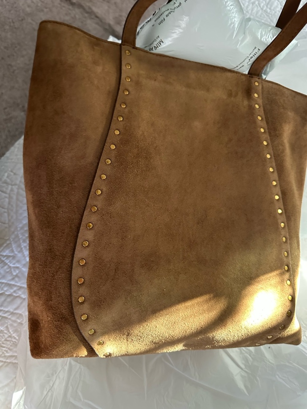 Madewell Suede Studded Tote in Chestnut